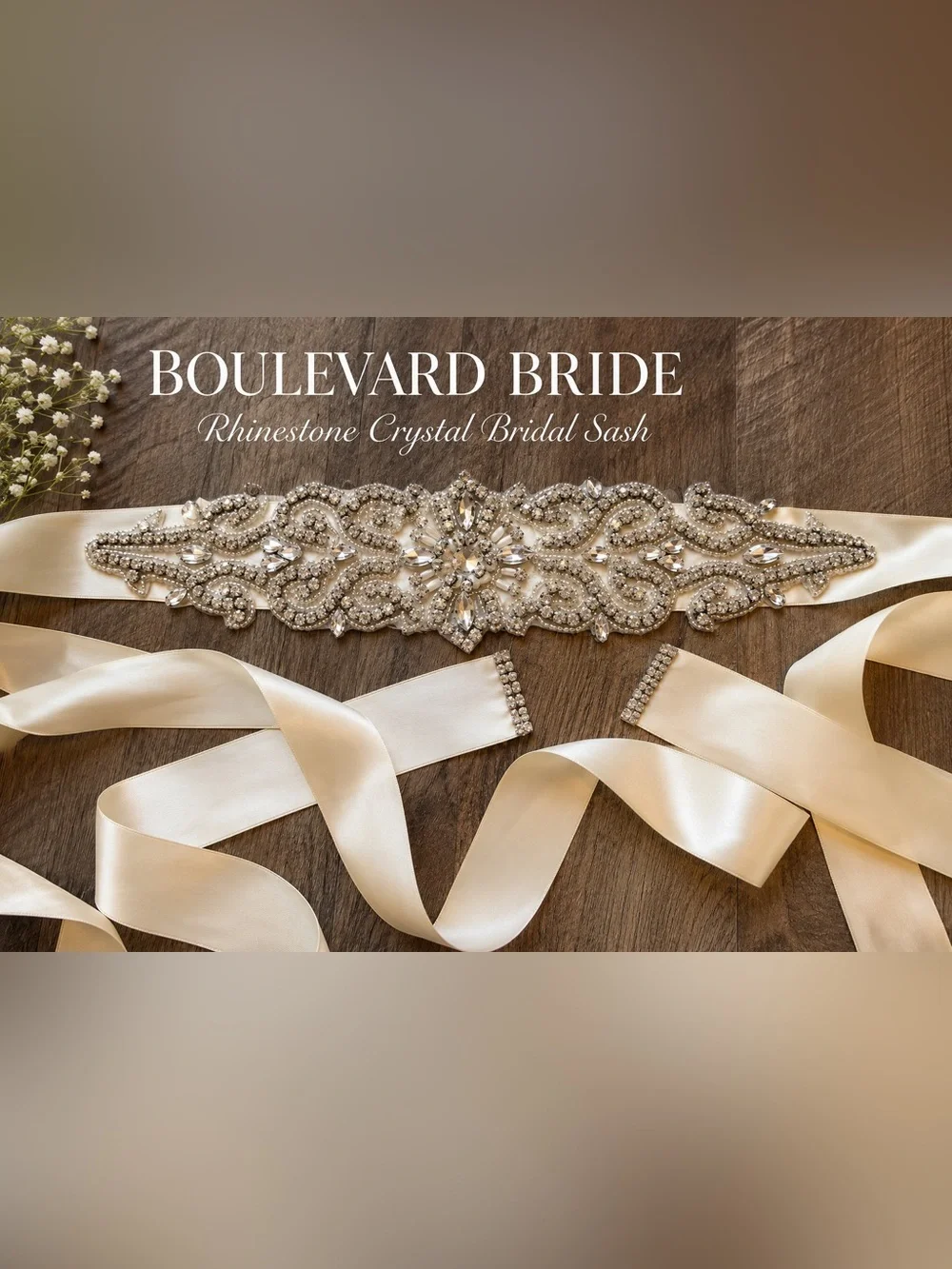 NWOT Boulevard Bride Ivory Rhinestone Crystal Bridal Sash Belt Wedding Gown Belt